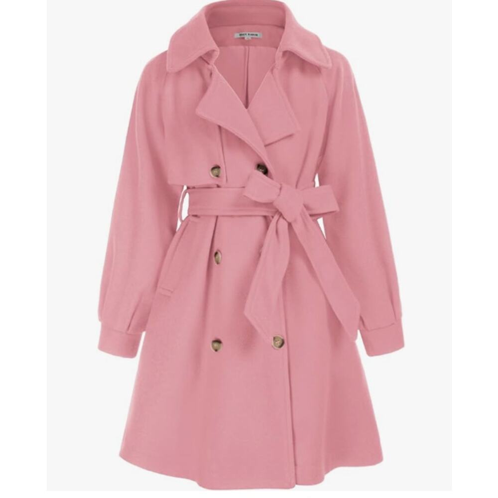 Grace Karin Pink Double-Breasted Belted Trench Coat